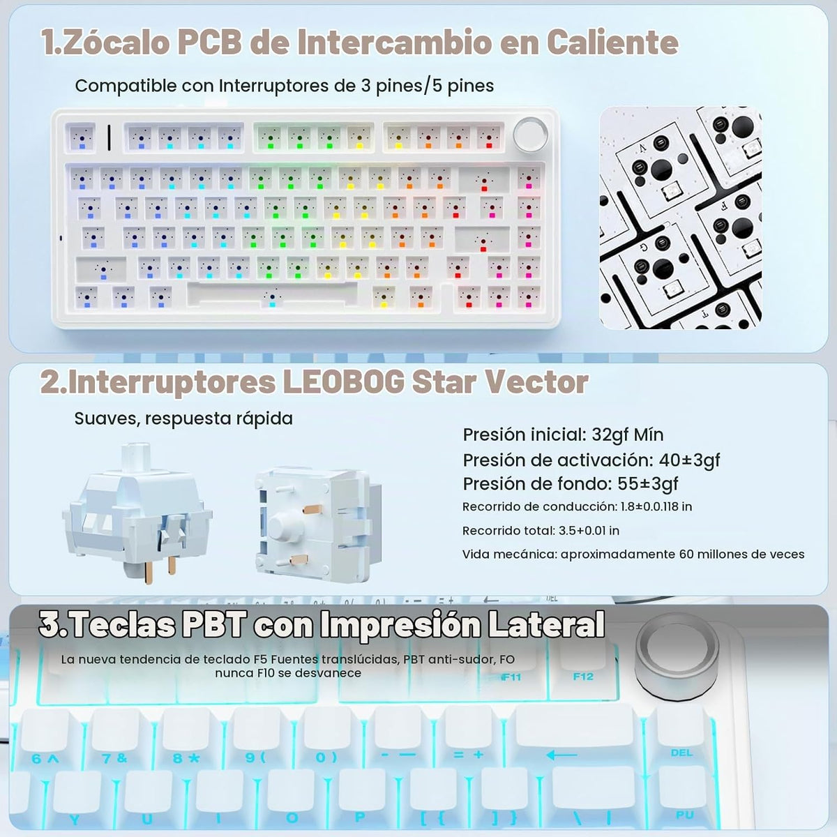AULA F75 Pro Teclado mecánico inalámbrico, teclado personalizado in...