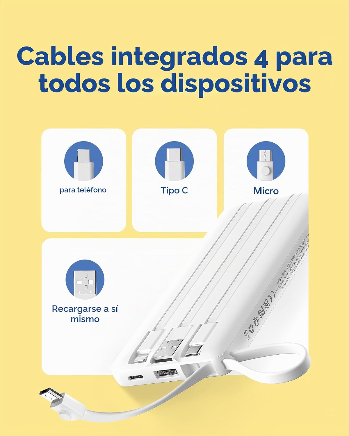 Cargador portátil VRURC, cables incorporados Power Bank 10000mAh |...