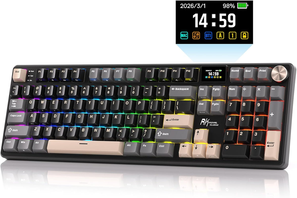 RK ROYAL KLUDGE Teclado mecánico inalámbrico S104 con pantalla y pe...
