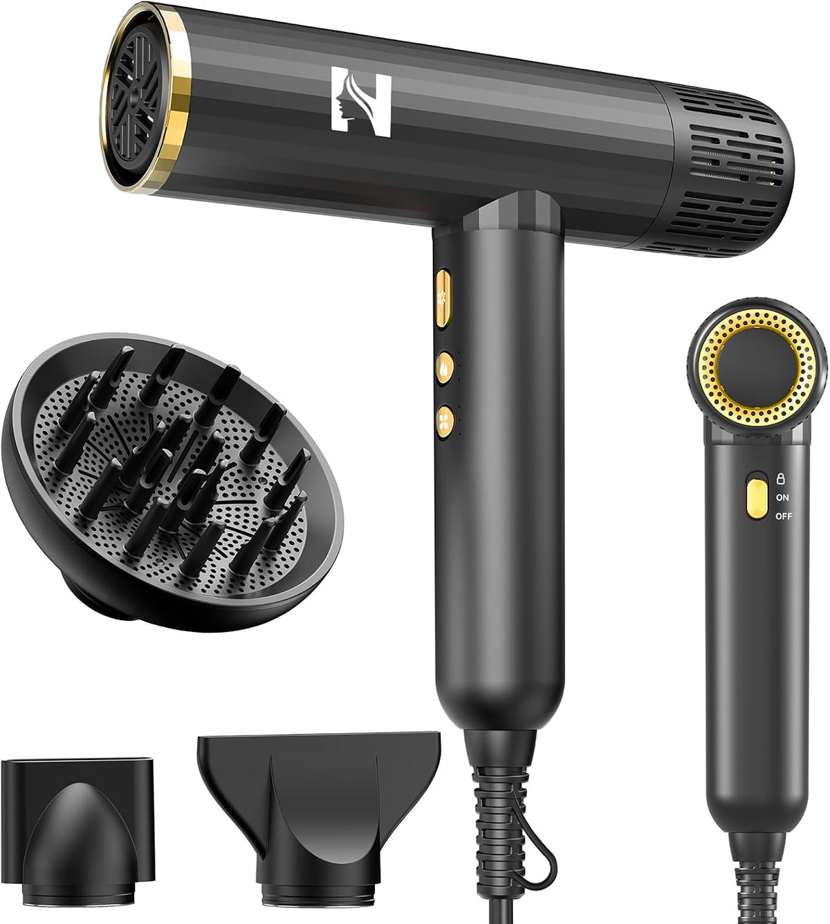 Nicebay - Secador de pelo iónico con difusor, 1600 W de alta veloci...