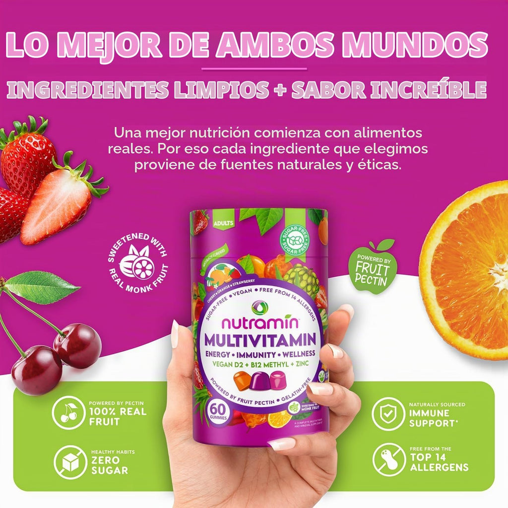 Gomitas Multivitamínicas Veganas Keto Diarias NUTRAMIN, sin OMG, Vi...