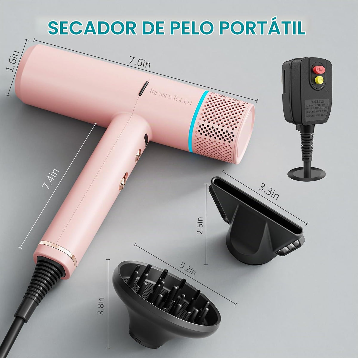 Secador de pelo iónico con difusor y concentrador, secadora profesi...