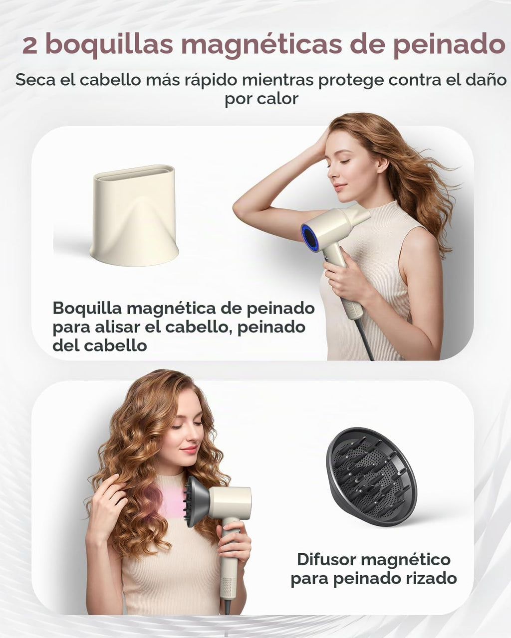 Secador de pelo iónico, secador de pelo con difusor, control inteli...