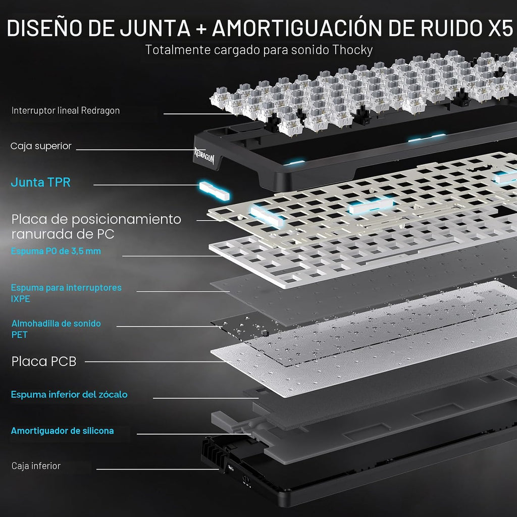 Redragon K724 PRO Teclado inalámbrico para juegos con junta de 81 t...