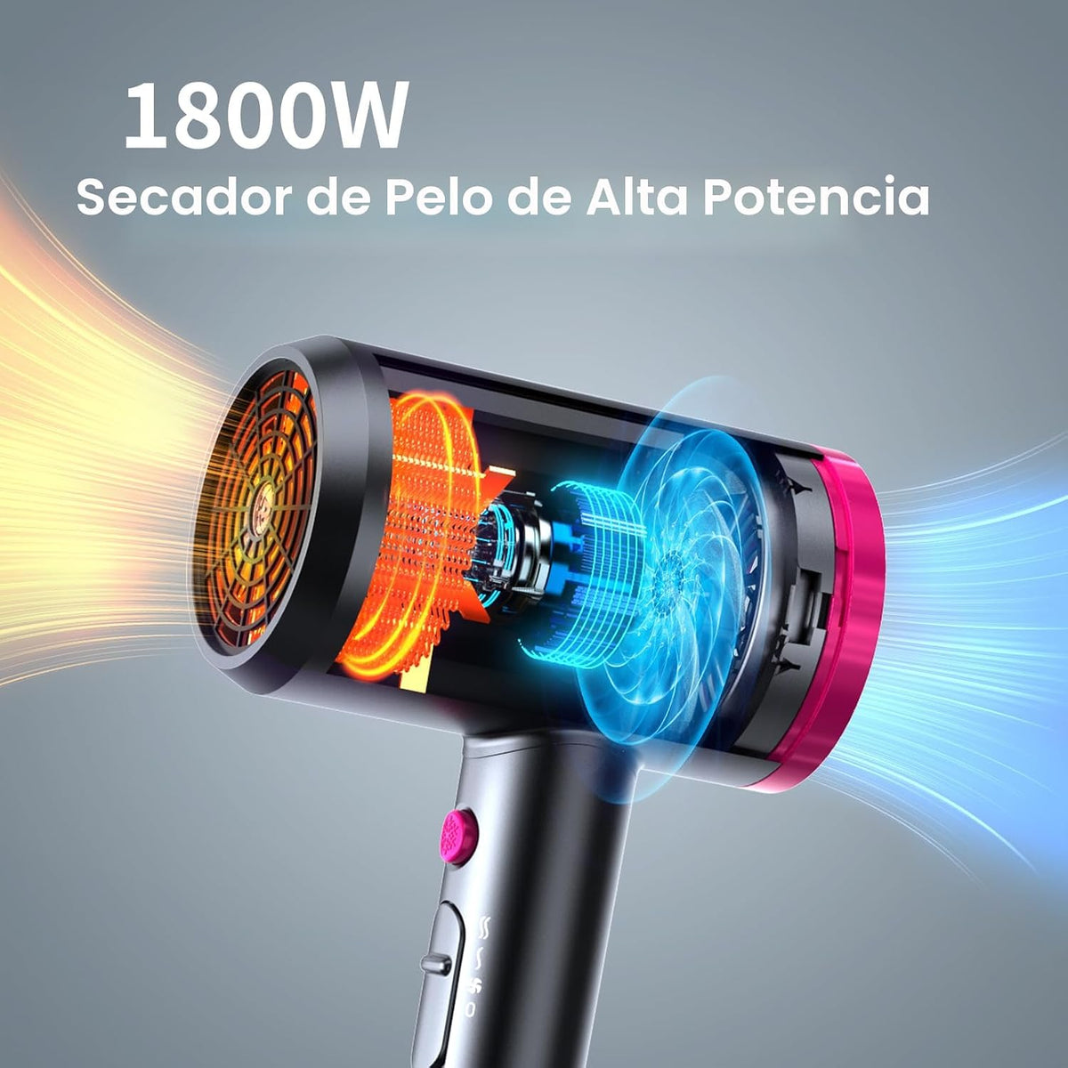 ANNE BETTY Secador de pelo iónico con difusor, potente secador de p...