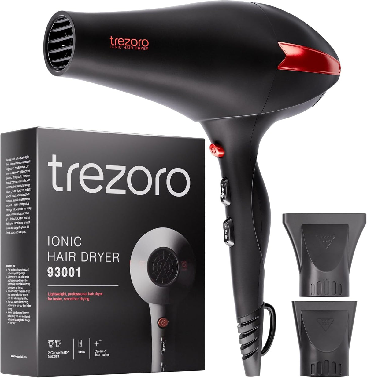 TREZORO - Secador de pelo profesional con 2 boquillas concentradora...