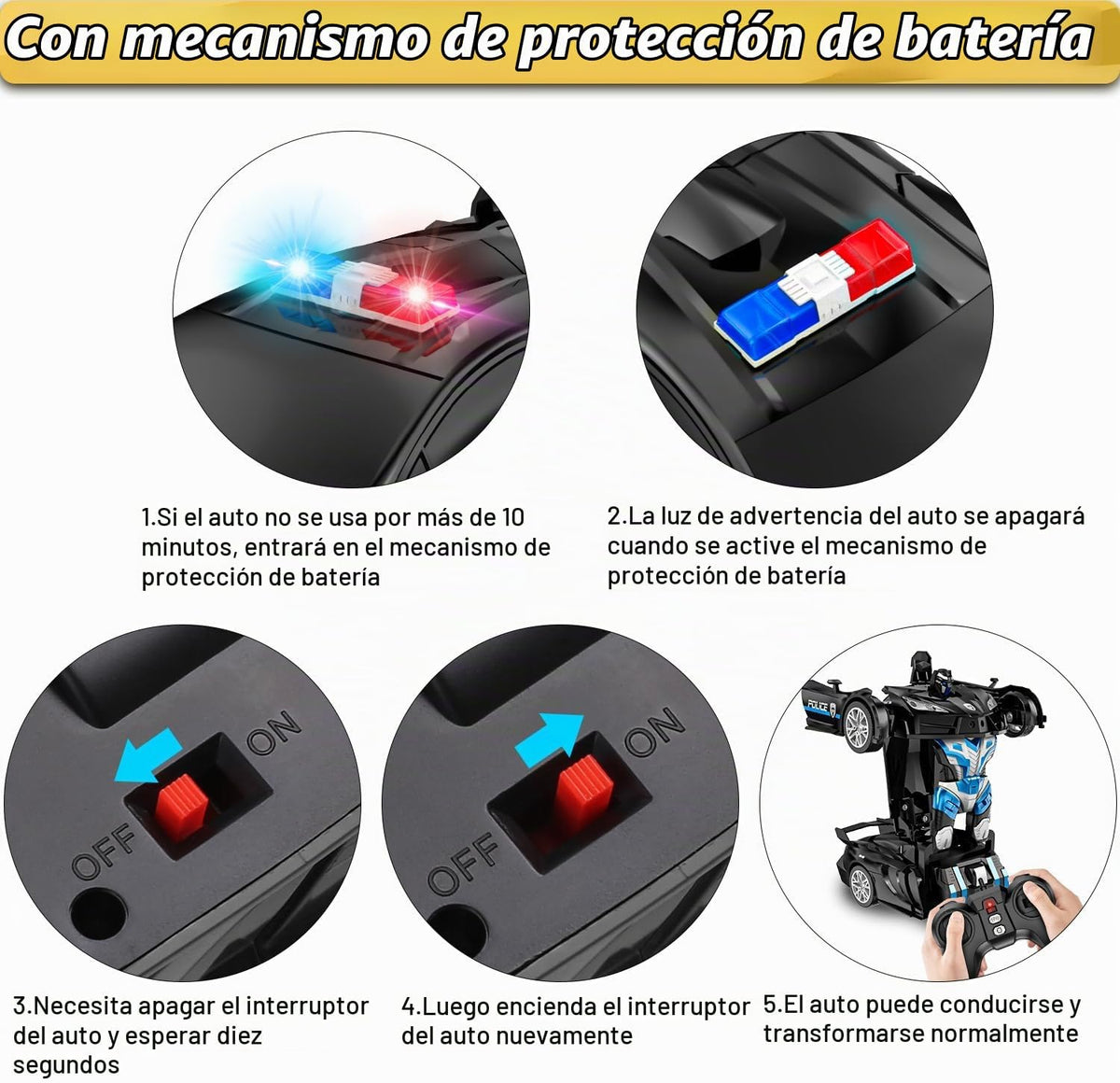 CEGOUFUN - Coche de control remoto con transformación de un botón,...