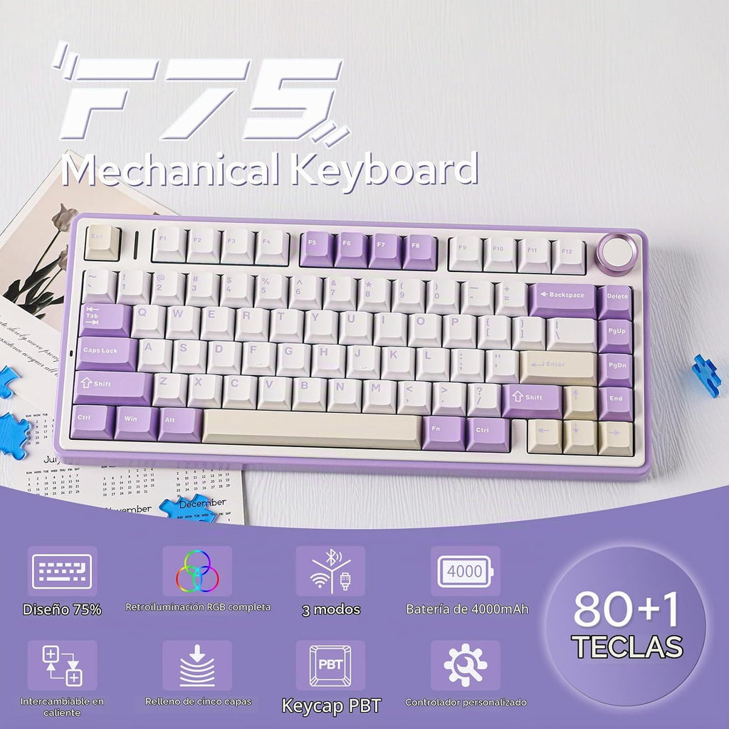 EPOMAKER x Aula F75 - Teclado mecánico con junta, 75% inalámbrico i...