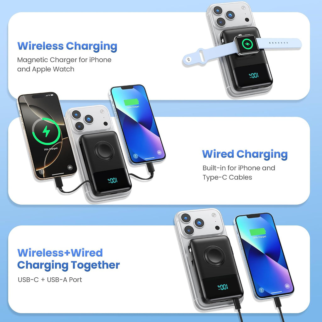 Cargador portátil magnético para el iPhone, 13800mAh Power Bank Cab...