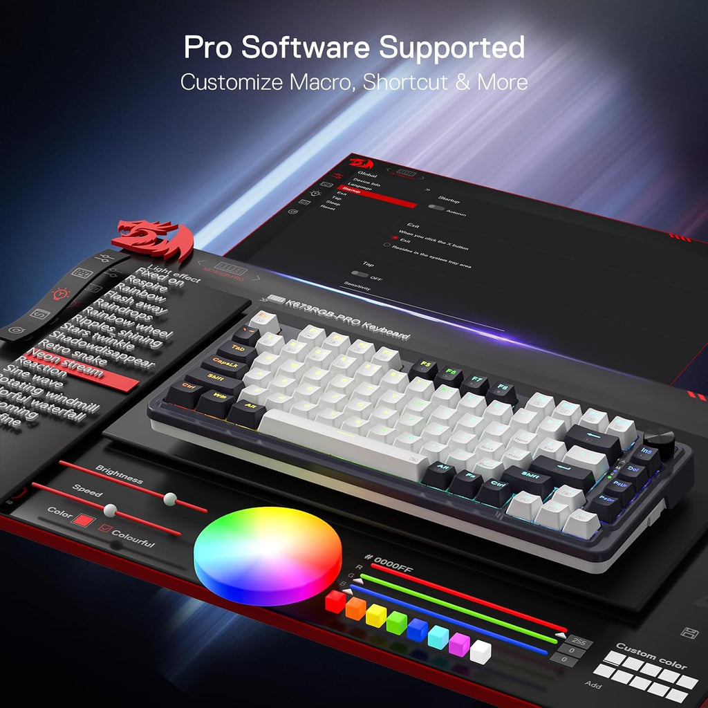 Redragon K673 PRO Teclado inalámbrico de 81 teclas RGB para juegos...