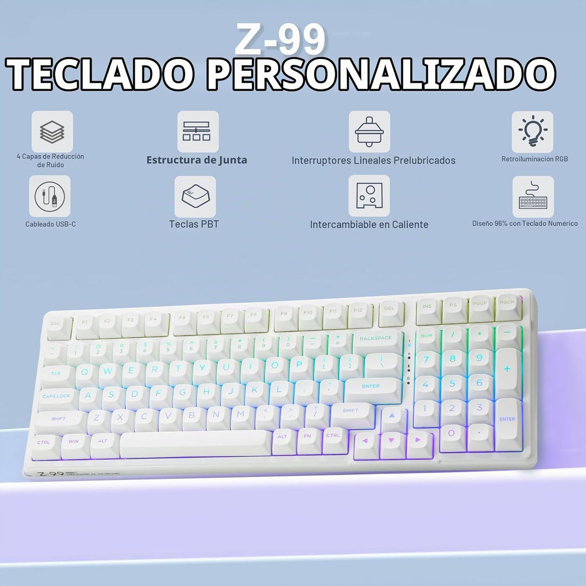 HUO JI E-Yooso Creamy Teclado mecánico con cable, retroiluminación...