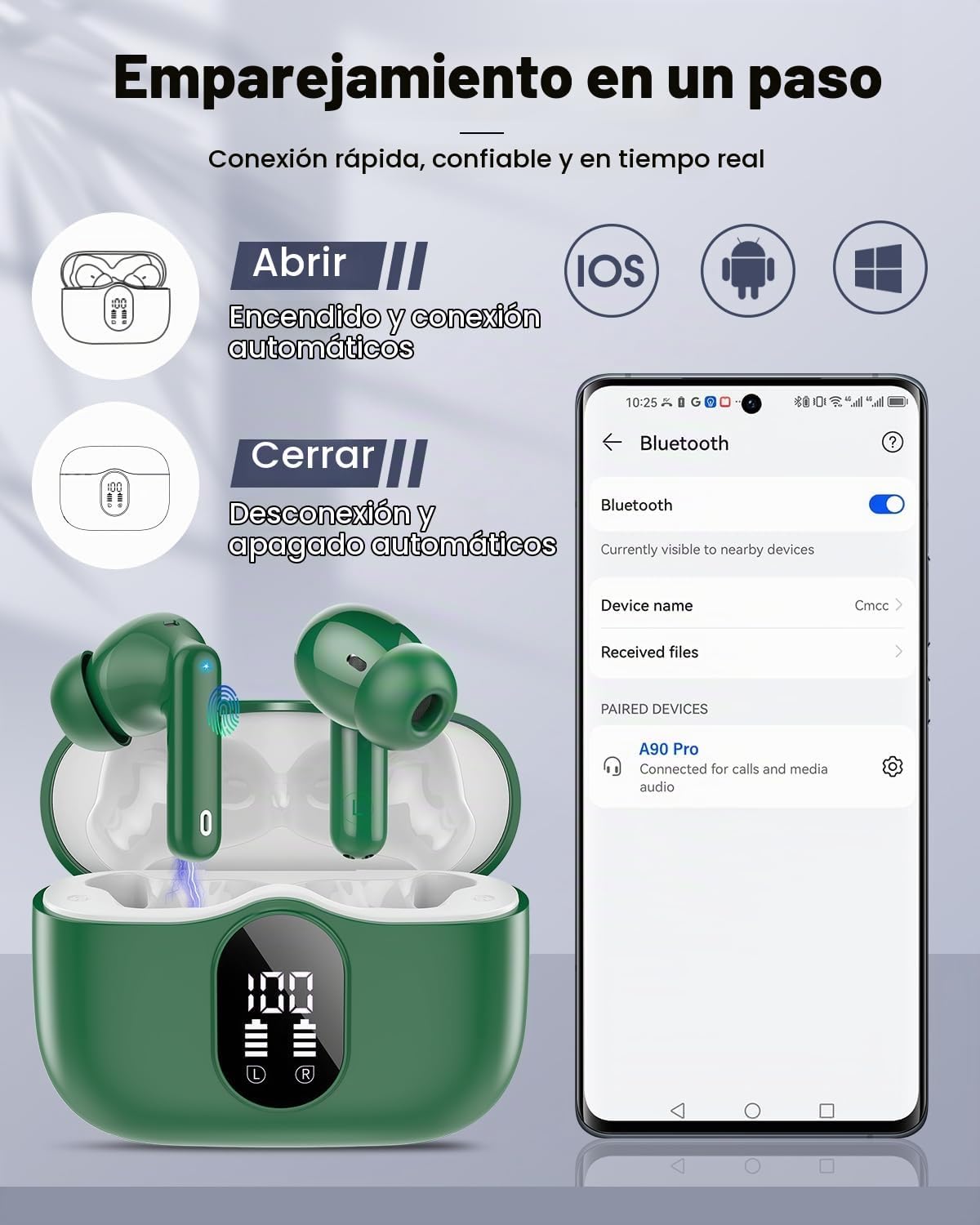 Auriculares inalámbricos, Bluetooth 5.4 Auriculares estéreo y llama...