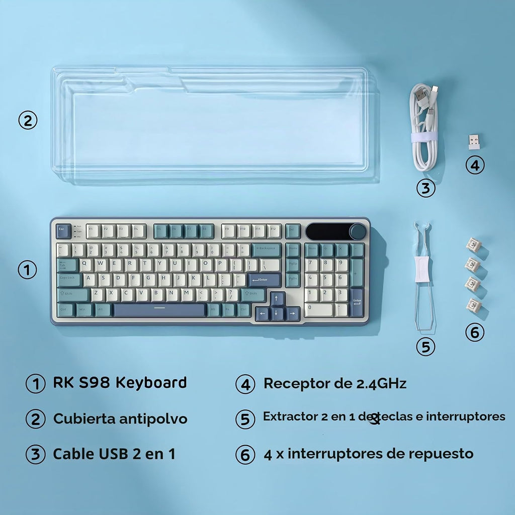 RK ROYAL KLUDGE Teclado mecánico inalámbrico S98 con pantalla intel...