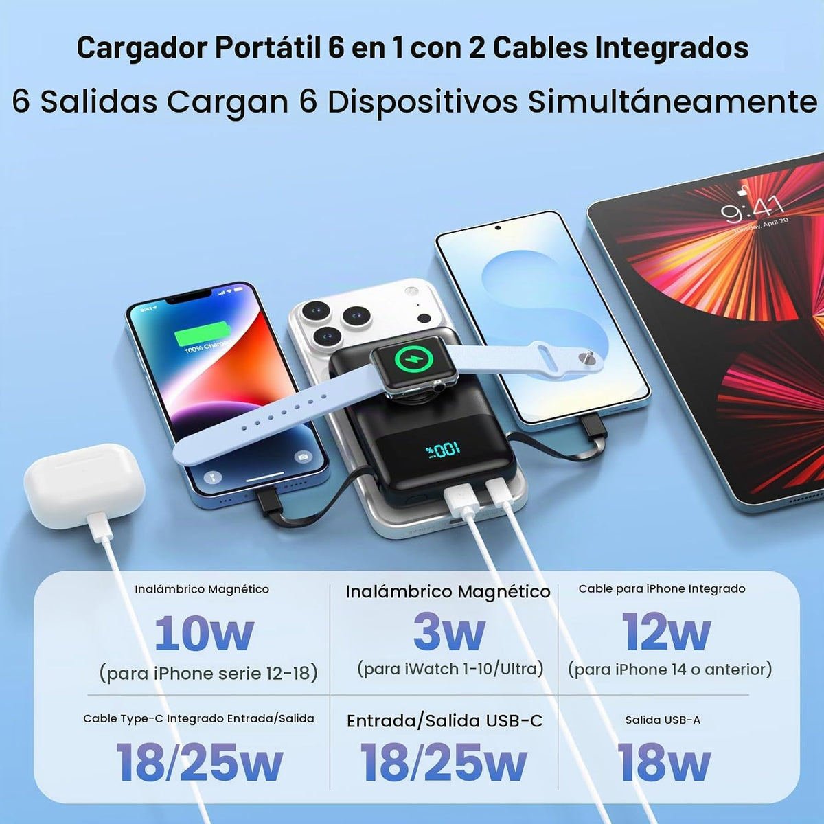 Cargador portátil magnético para el iPhone, 10800mAh Power Bank Cab...