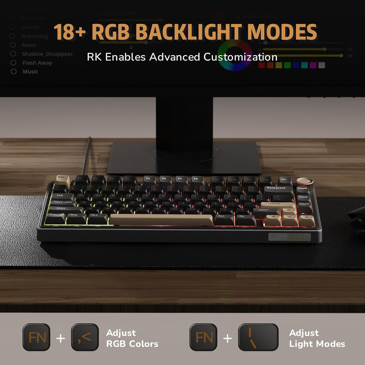 RK ROYAL KLUDGE R75 Teclado mecánico con cable con perilla de volum...