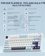 AULA F75 Teclado mecánico inalámbrico 75%, Teclado intercambiable e...