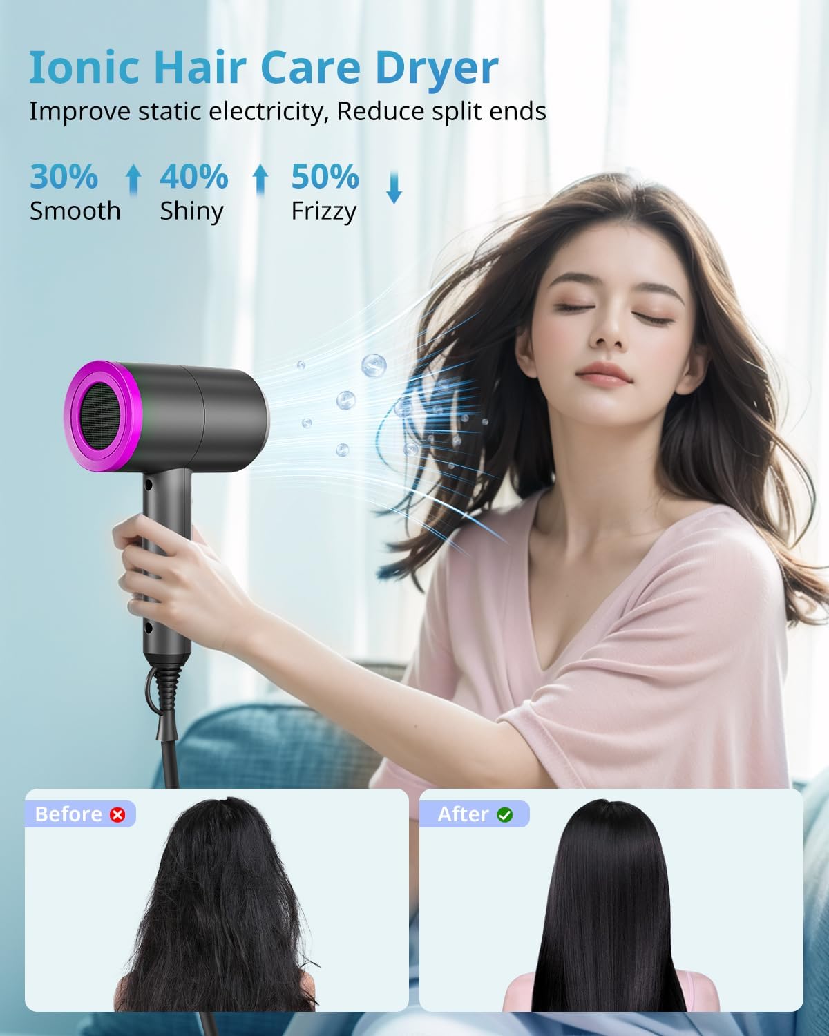 SHRATE Secador de pelo iónico profesional con difusor y boquilla |...