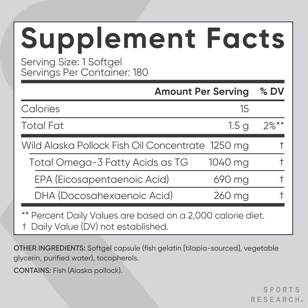Cápsulas de Omega-3 de aceite de pescado Sports Research, 0.044 oz,...