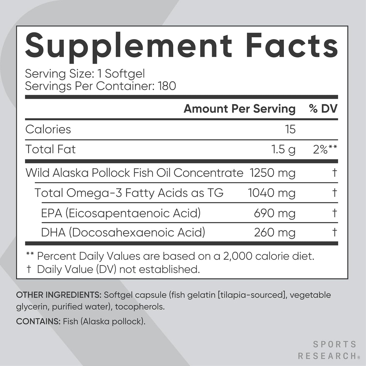 Cápsulas de Omega-3 de aceite de pescado Sports Research, 0.044 oz,...