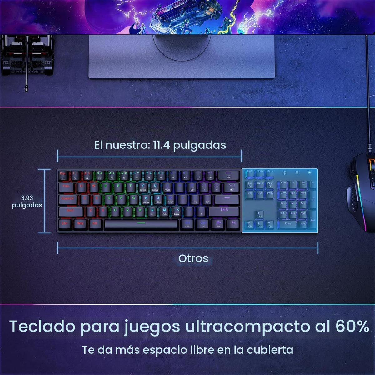 Teclado mecánico atado con cable del juego del 60% con los interrup...