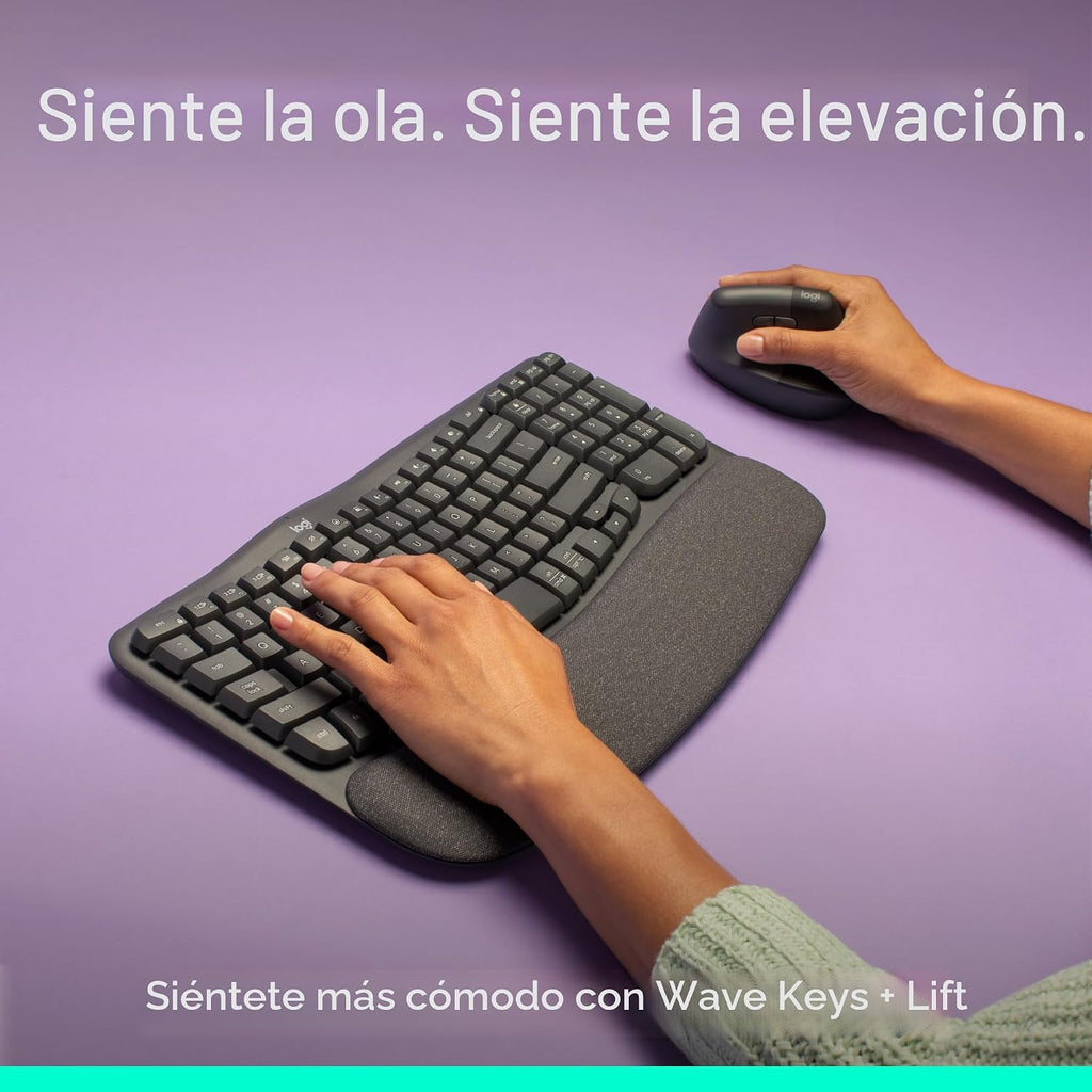 Logitech Wave Keys & Lift - Ratón vertical ergonómico inalámbrico c...