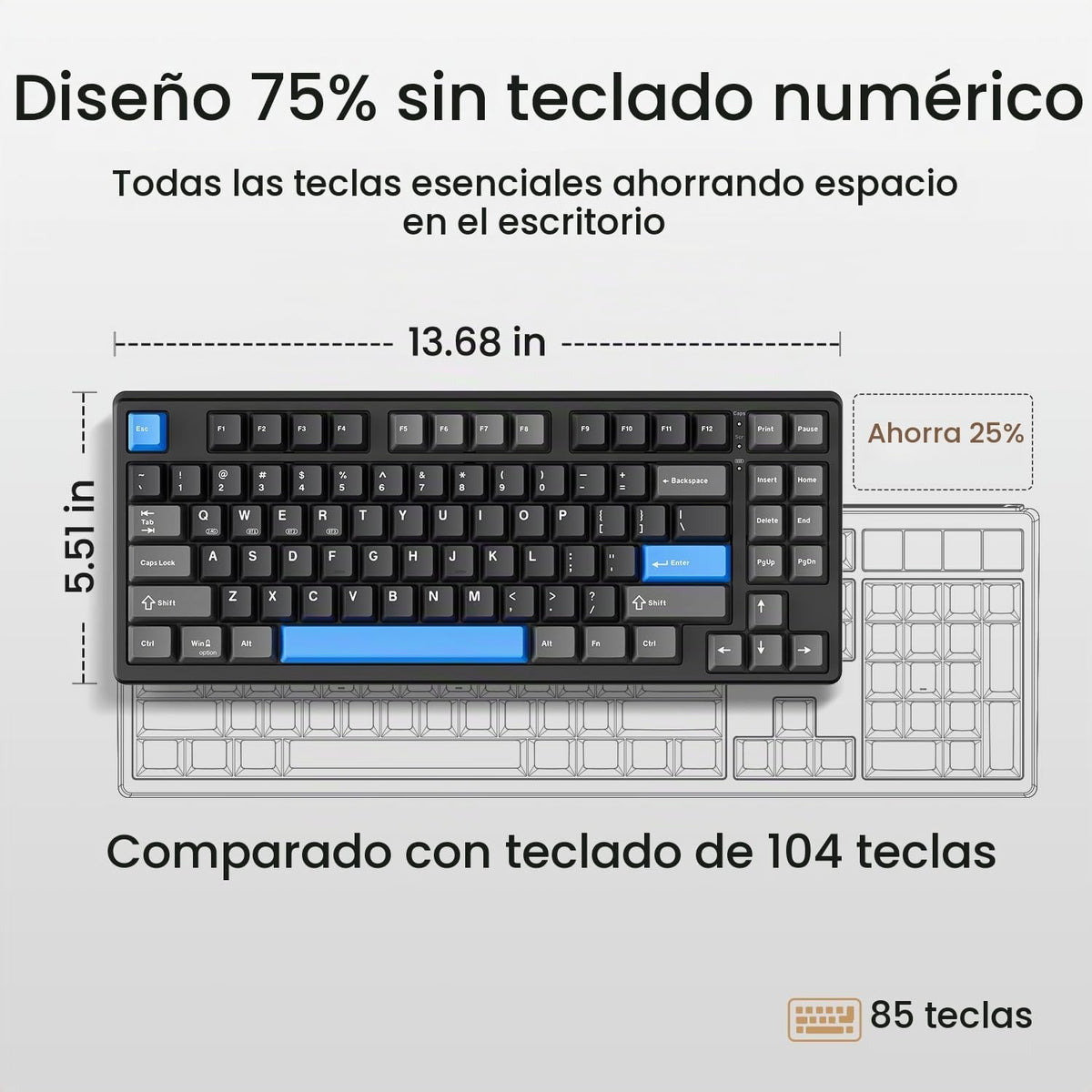 Kisnt Teclado mecánico inalámbrico KN85, diseño del 75%, Bluetooth\...