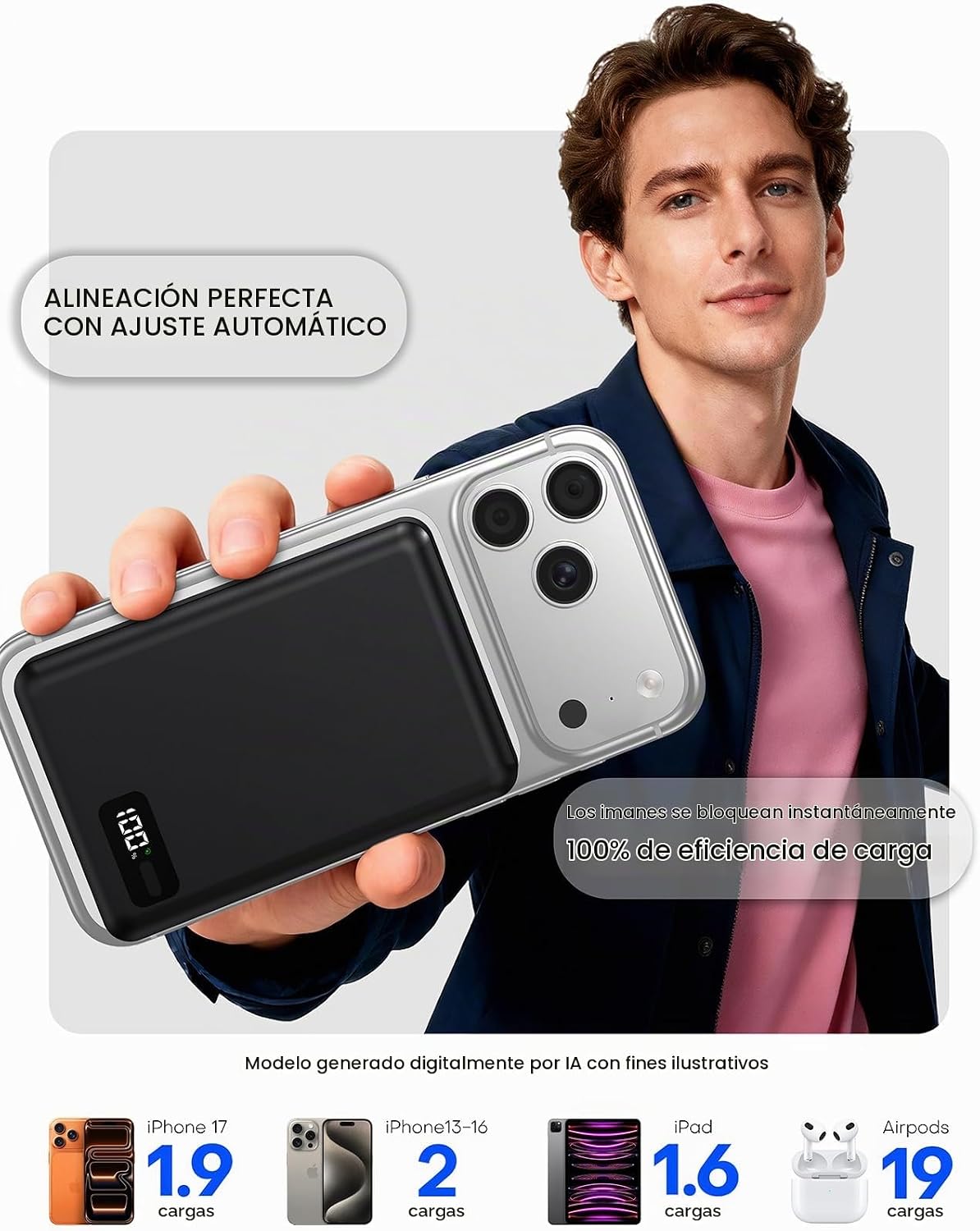 para Magsafe Power Bank Cargador portátil 10000mAh Qi2 para iPhone...