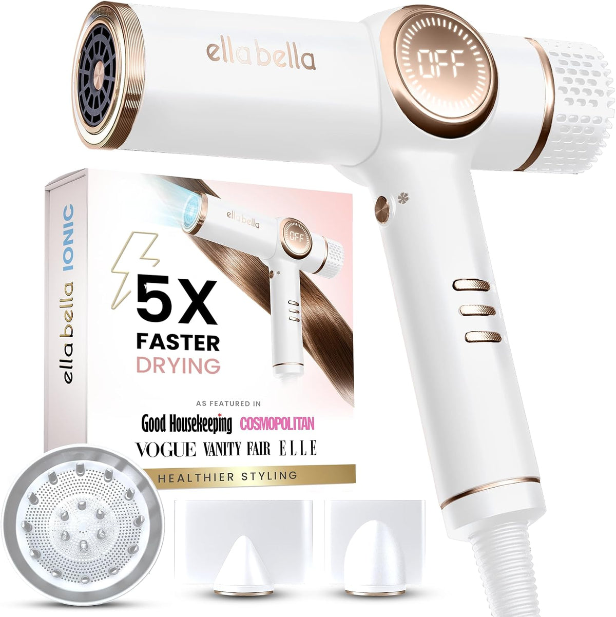 ELLA BELLA® - Secador de pelo iónico profesional con difusor \u2022...