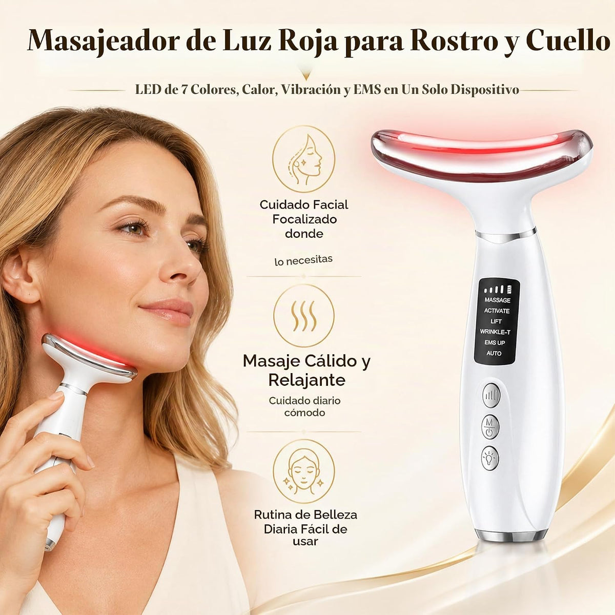 Terapia de luz roja para cara y cuello, herramienta de masajeador f...