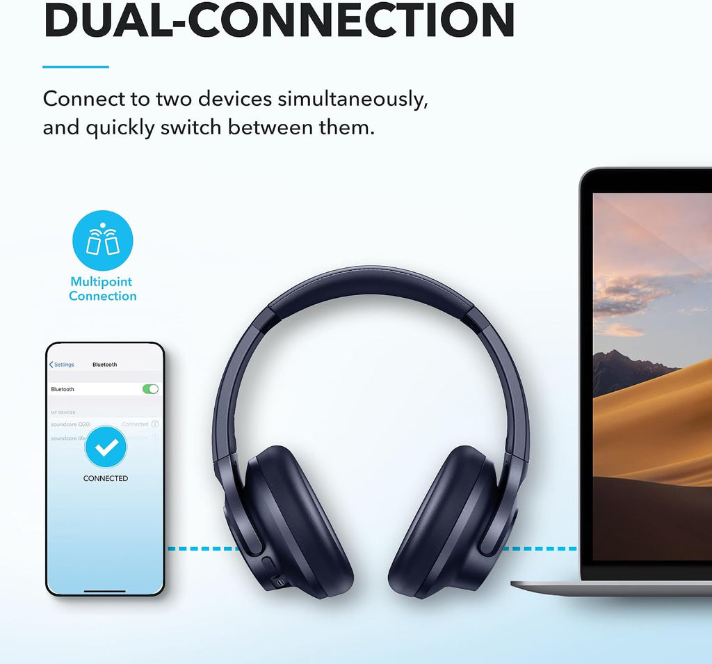 Auriculares Soundcore by Anker Q20i con funda protectora, azul, paq...