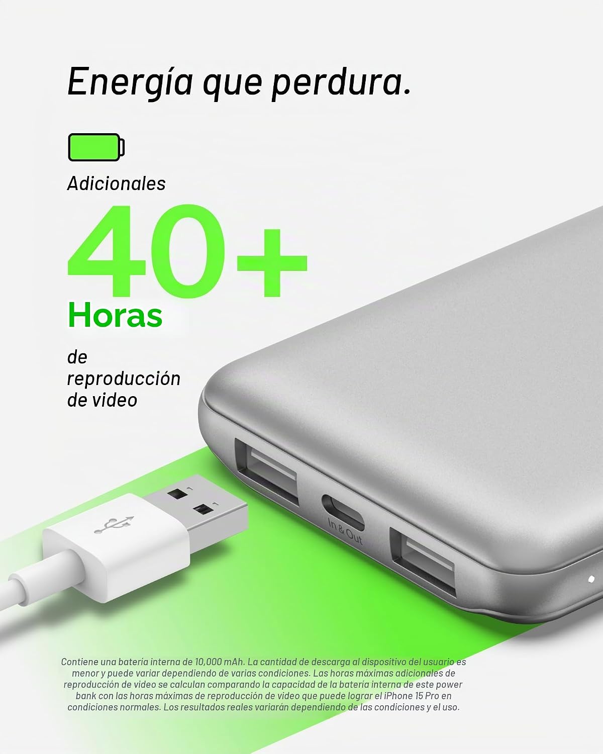 Power Bank Belkin de 10000 mAh, 15 W, 3 puertos, cable USB A a USB...