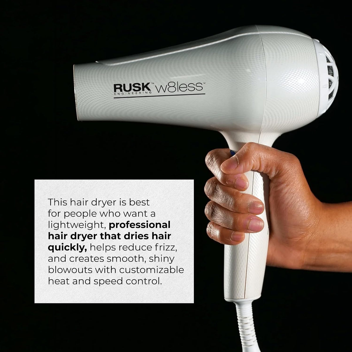 RUSK W8less - Secador de pelo iónico de 2000 W, tecnología de turma...