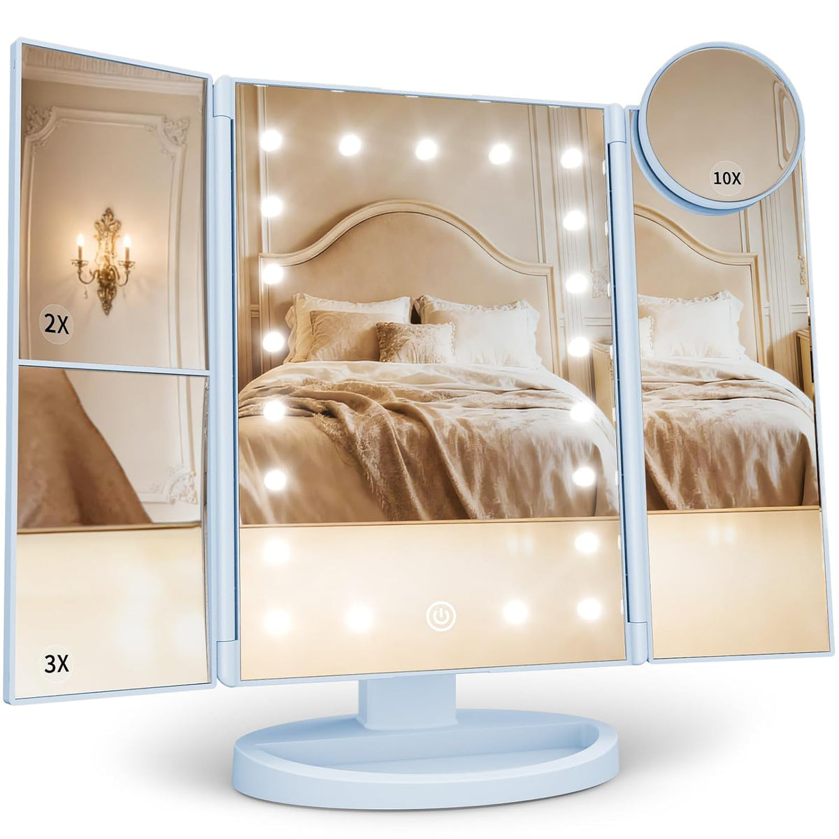 HUONUL Espejo de tocador con aumento 2X\/3X\/10X con luz, espejo de...