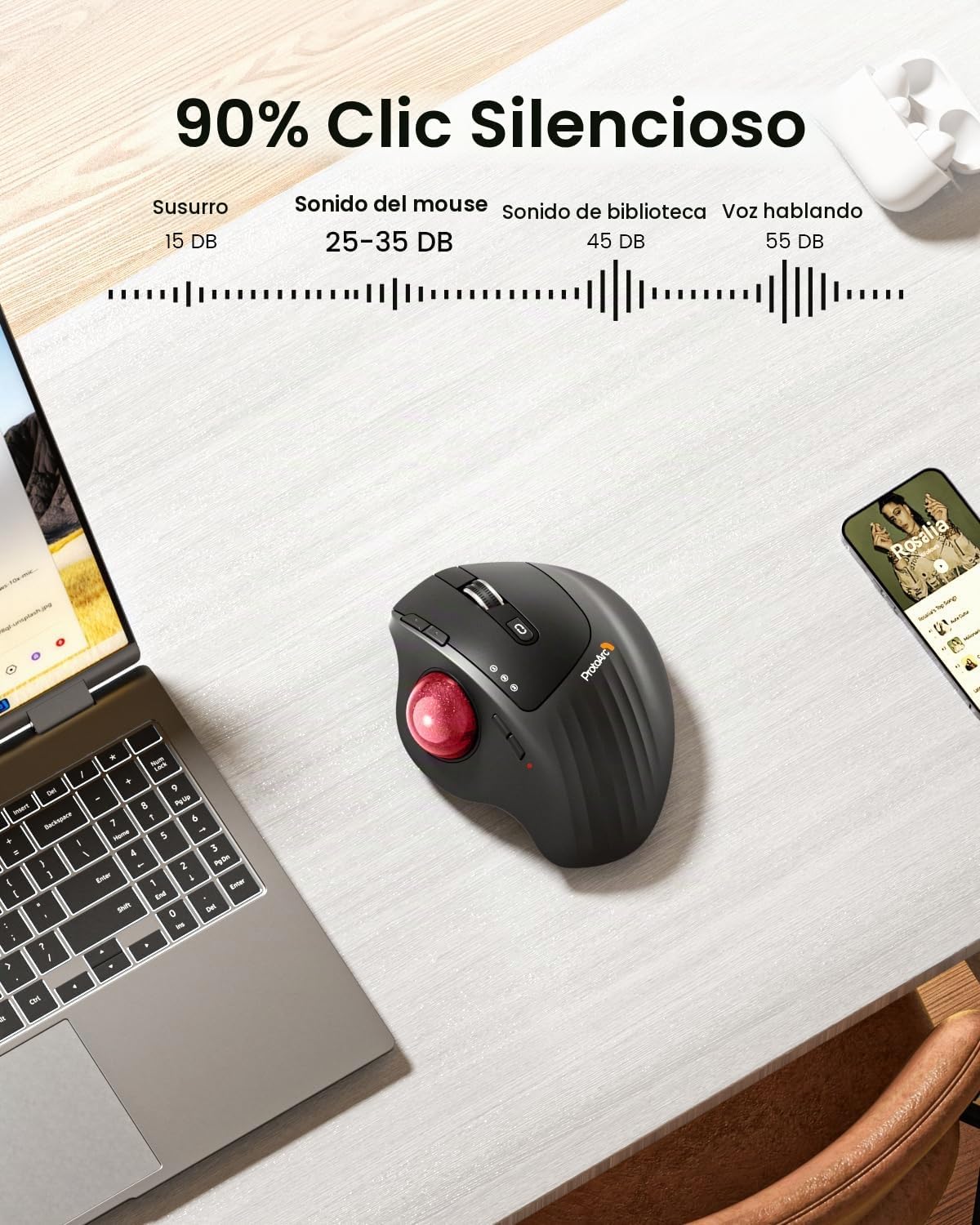 Ratón Trackball Inalámbrico ProtoArc, EM01 NL Ergonómico Bluetooth...