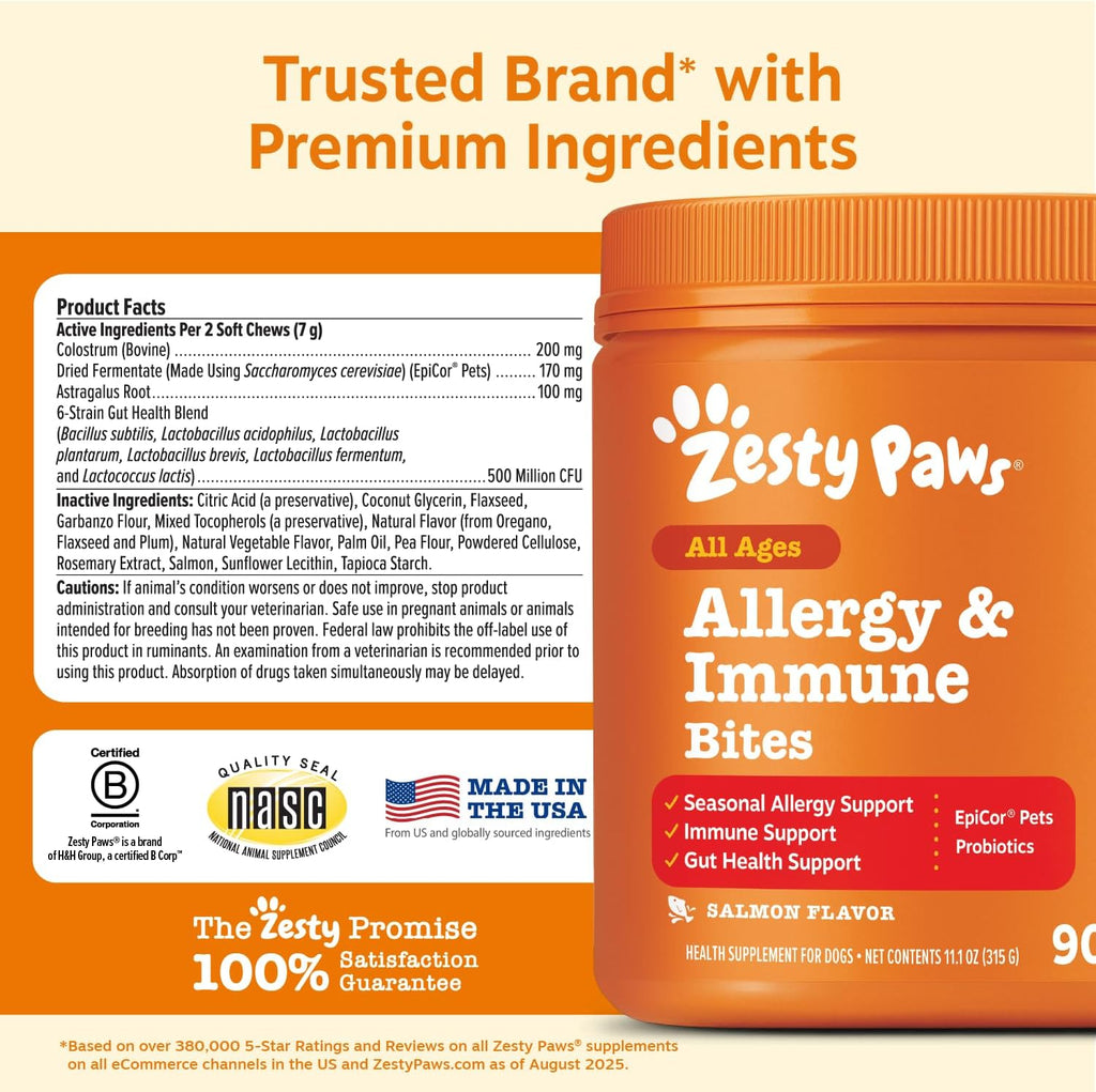 Zesty Paws Suplemento antipicazón para alergias, masticables suaves...