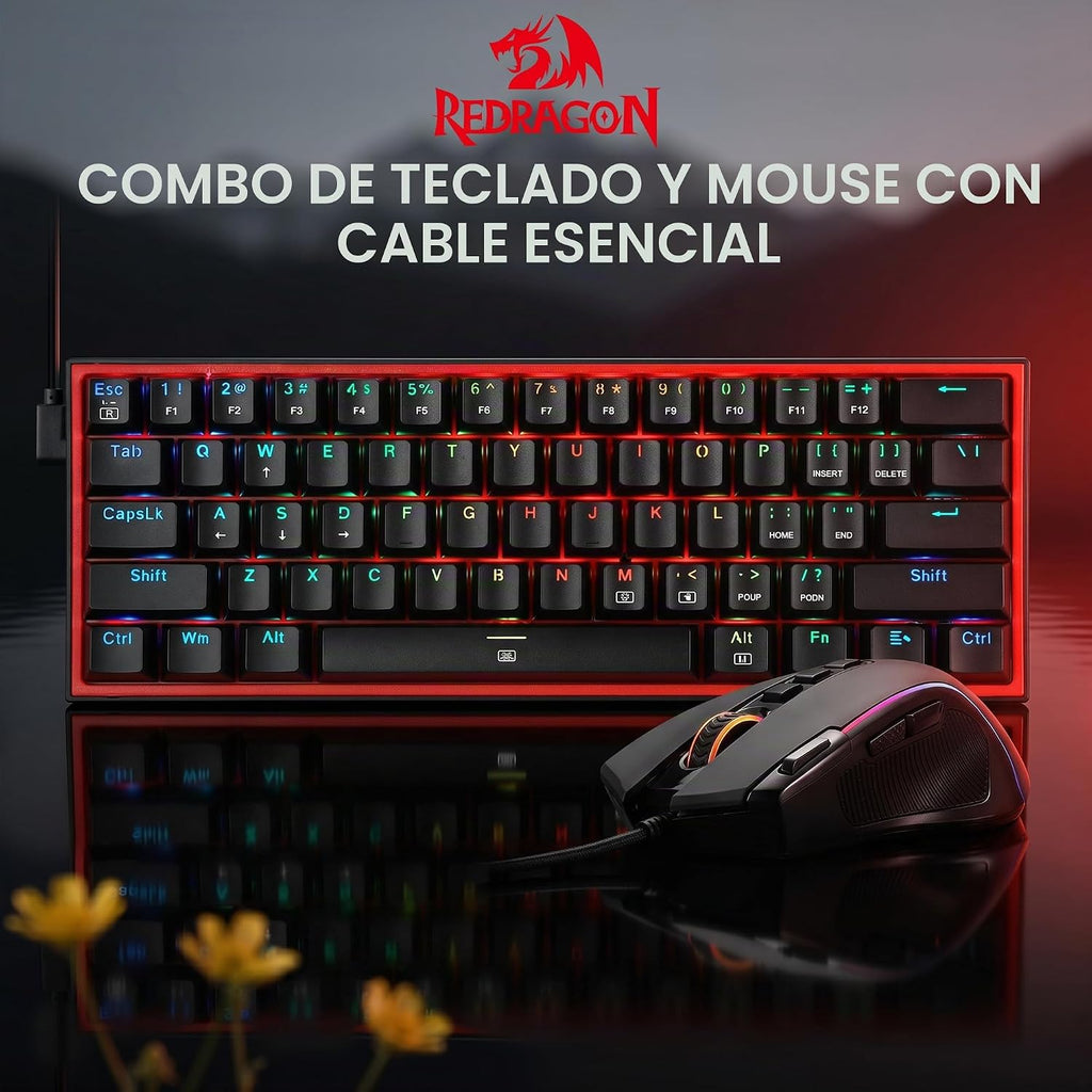 Redragon CB201 - Combo de teclado y mouse para juegos, 61 teclas K6...