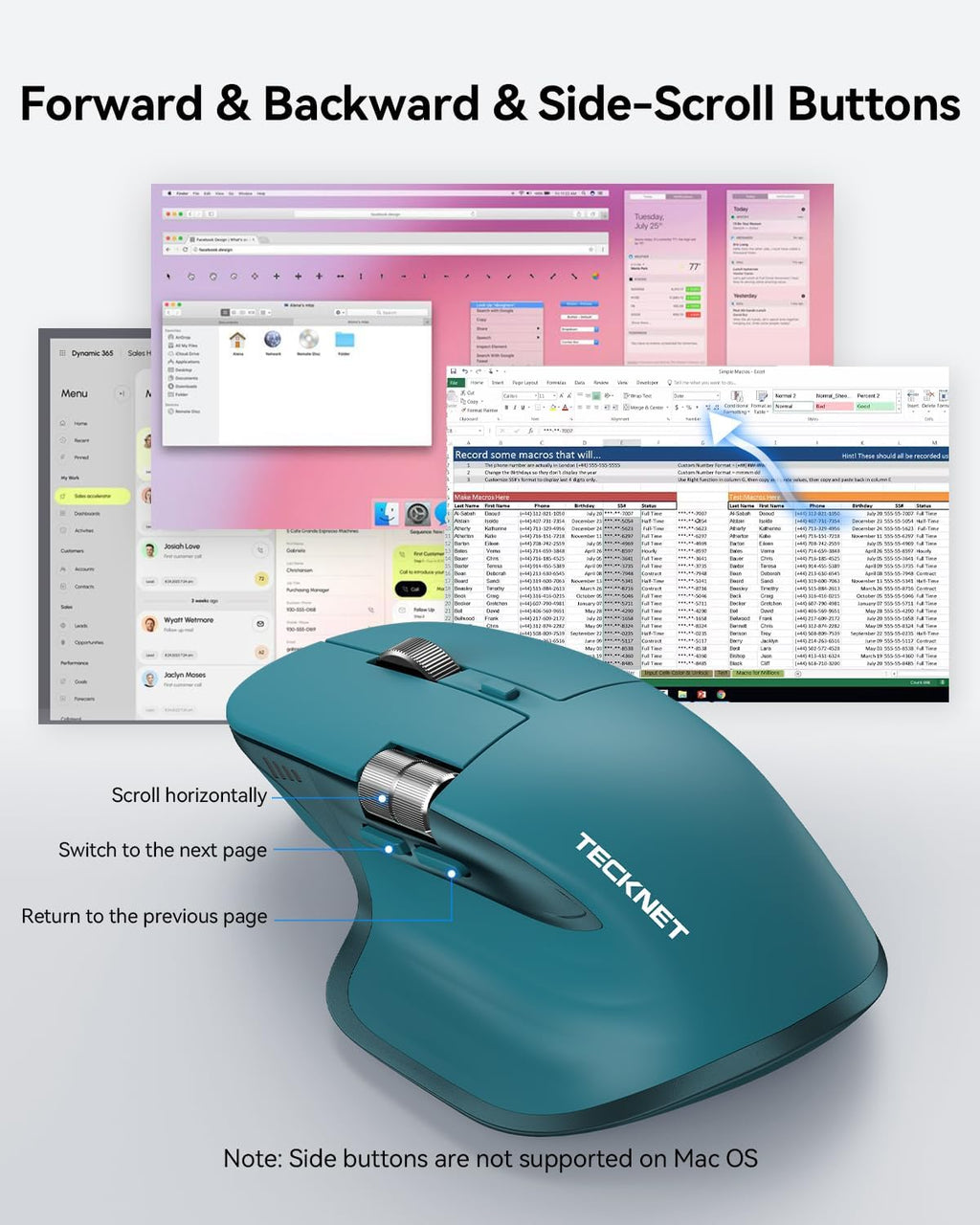 TECKNET Ratón inalámbrico, desplazamiento lateral Bluetooth recarga...