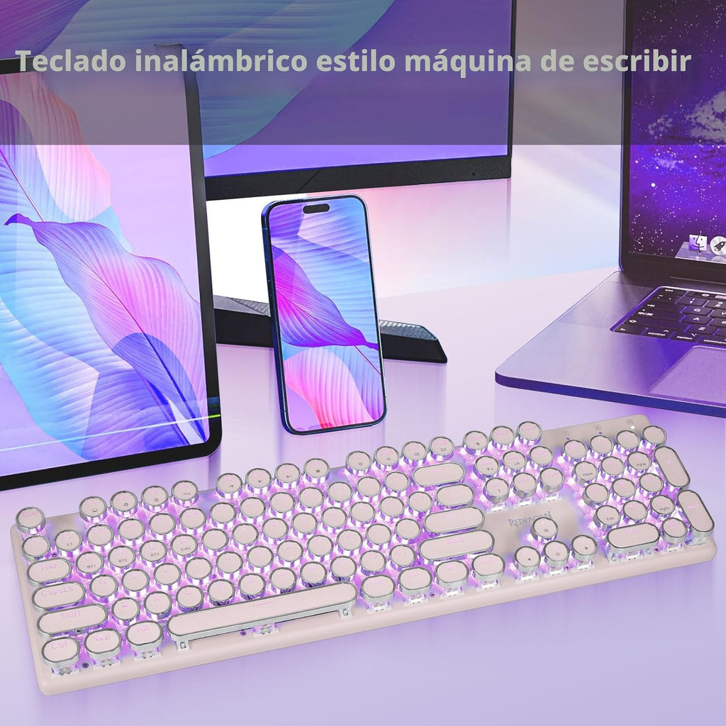 Redragon K710 Teclado mecánico inalámbrico para juegos, color rosa...