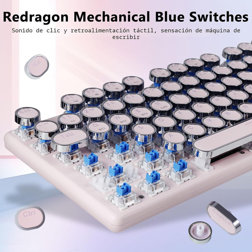 Redragon K710 Teclado mecánico inalámbrico para juegos, color rosa...