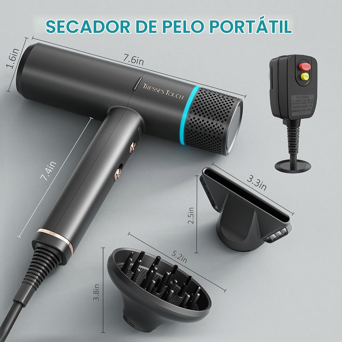 Secador de pelo iónico profesional con difusor, 150000 RPM de alta...
