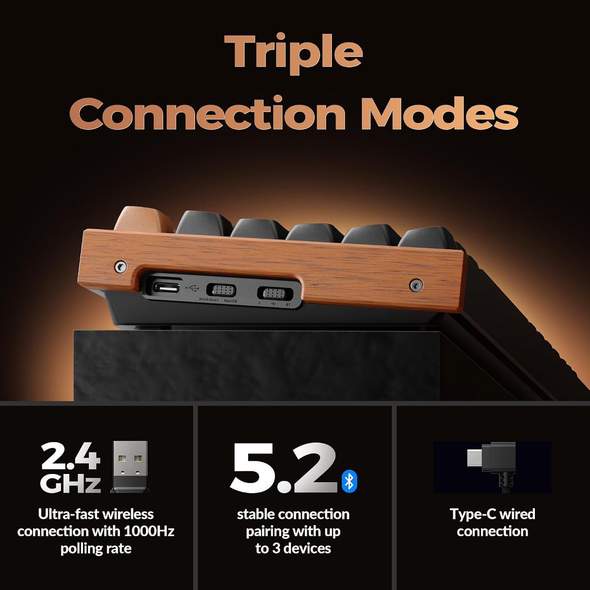 Teclado mecánico personalizado inalámbrico Keychron K8 HE TKL, efec...