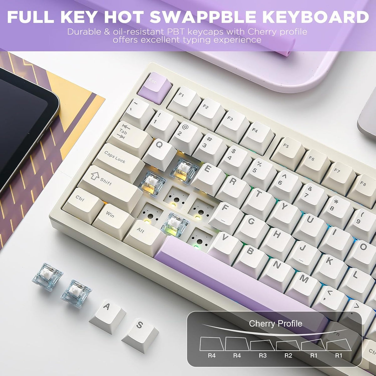 YUNZII AL80 75% Teclado mecánico inalámbrico de aluminio (Beige, Ga...