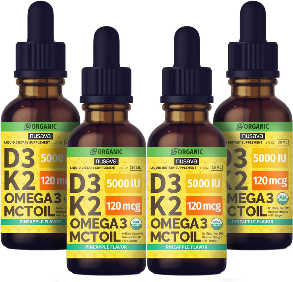 Paquete de 4 gotas líquidas de vitamina D3 K2 orgánicas con aceite...