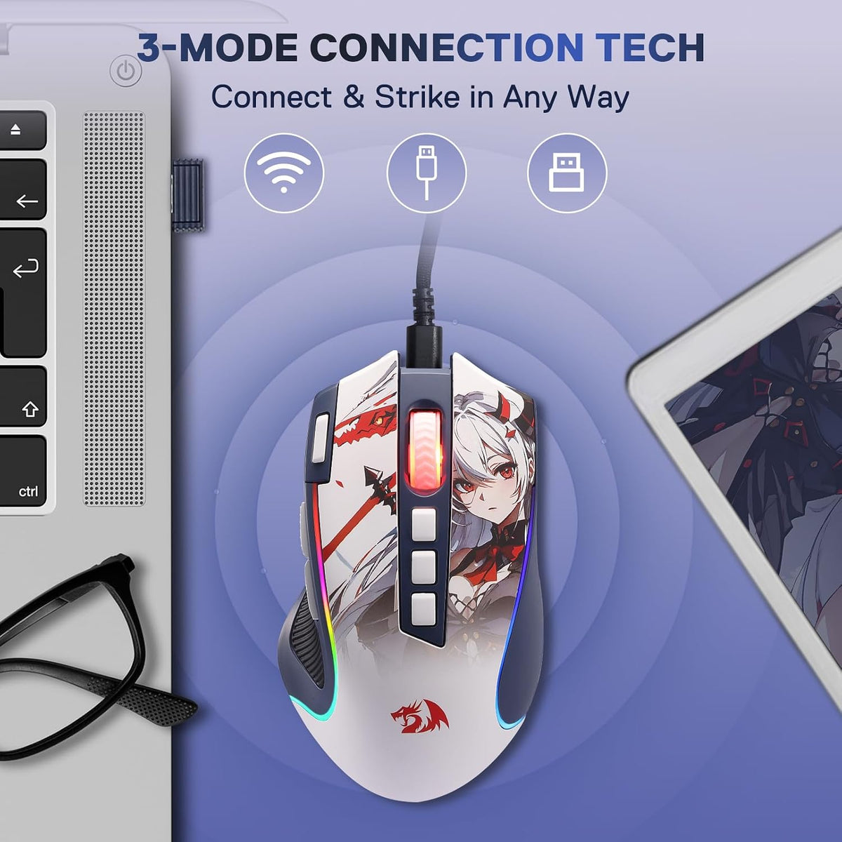 Redragon M612AK PRO Ratón inalámbrico para juegos de anime Teclas d...