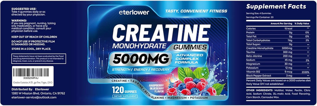 eterlower Gomitas de creatina, complejo 8 en 1 con taurina y electr...
