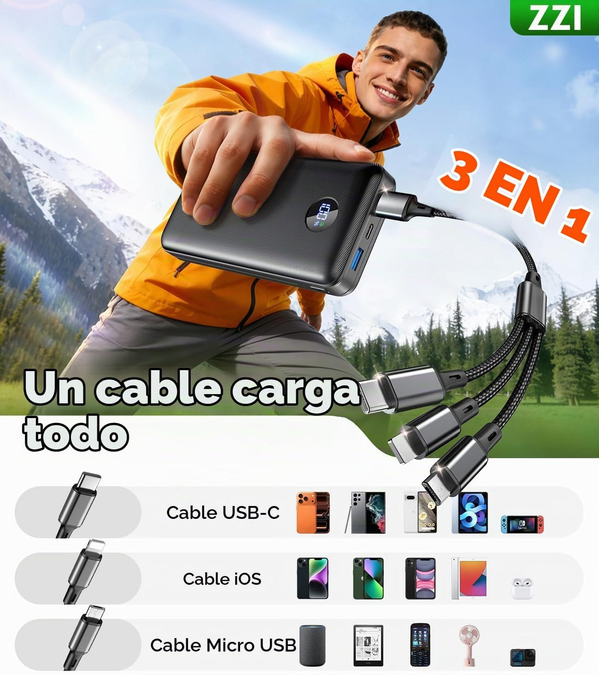 Banco de energía de 60,000 mAh: 5 dispositivos a la vez, perfecto p...
