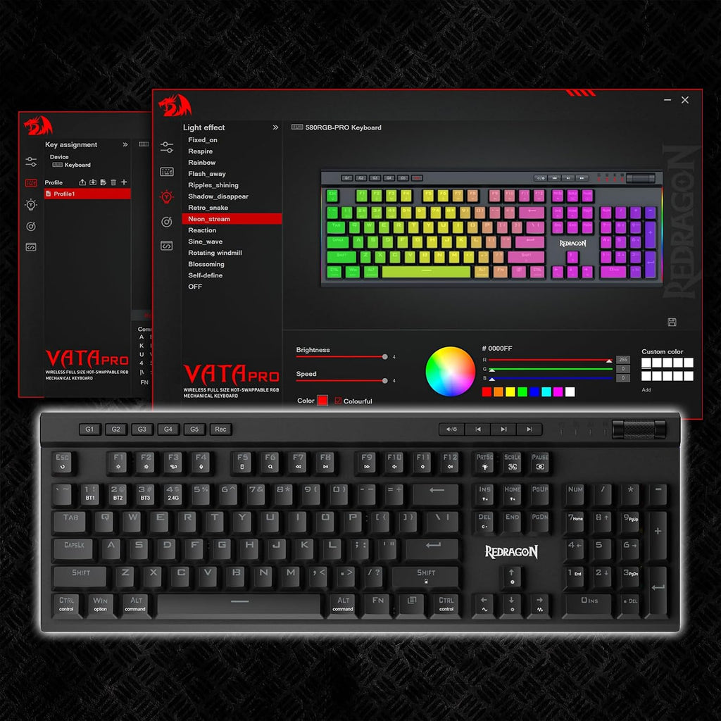 Redragon K580 PRO Teclado inalámbrico para juegos RGB, teclas Macro...