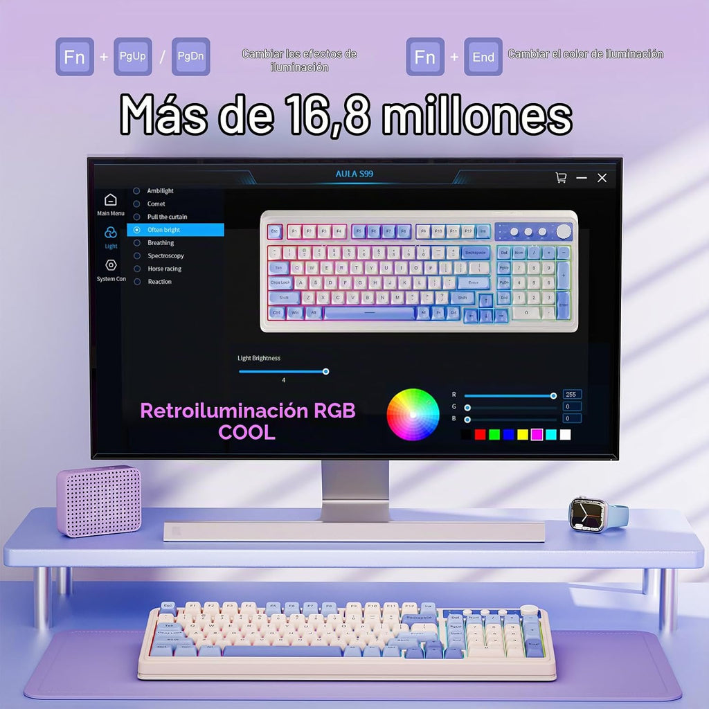 AULA Teclado inalámbrico S99, triple modo Bluetooth\/2.4GHz\/USB-C,...