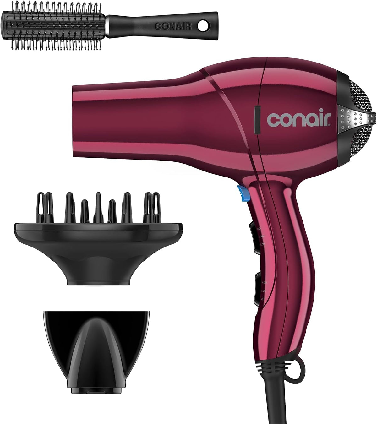 Secador de pelo Conair con difusor, concentrador y cepillo redondo,...