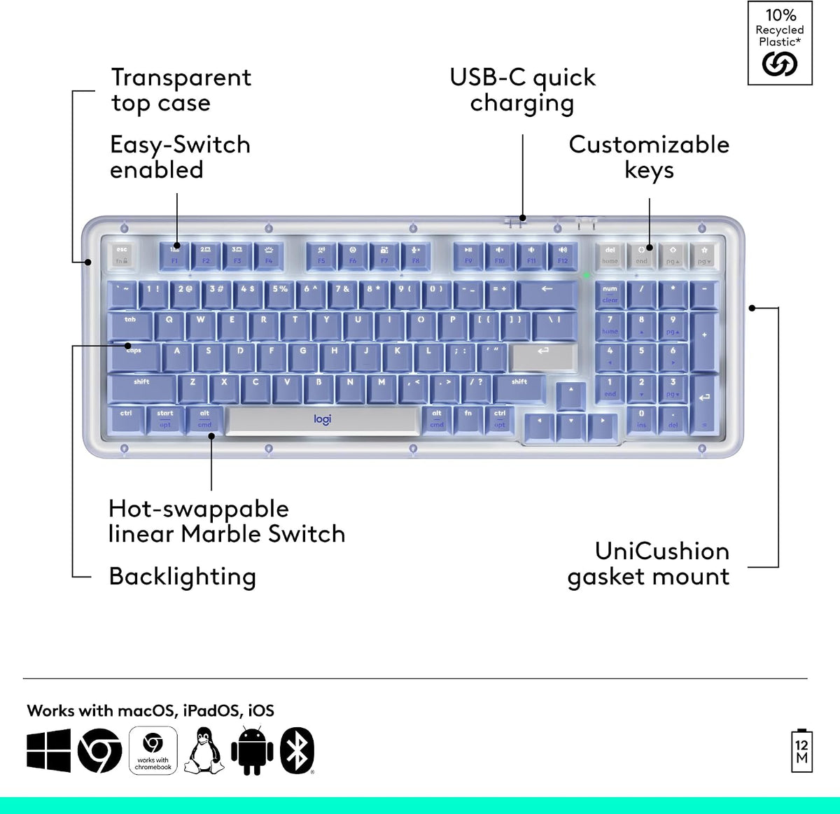 Teclado mecánico inalámbrico con junta mecánica Logitech Alto Keys...
